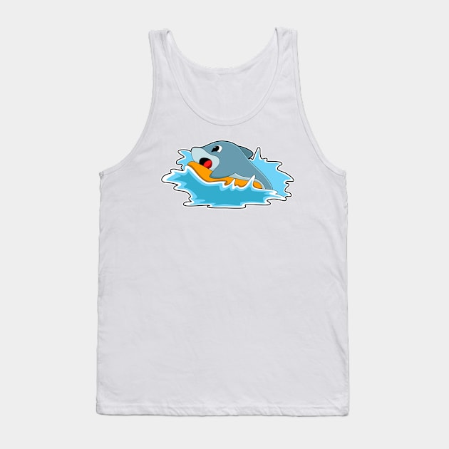 Dolphin at Surfing with Surfboard Tank Top by Markus Schnabel